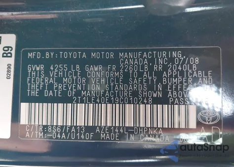 2009 Toyota Matrix S из США, поврежденный, VIN 2T1LE40E19C010248